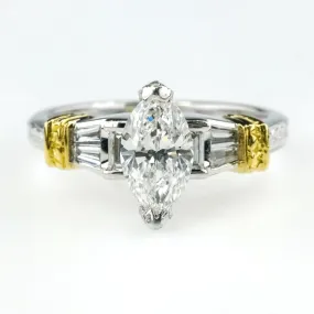 1.00ct EGL Marquise Diamond VVS2/F & Side Accented Engagement Ring 18K Two Tone