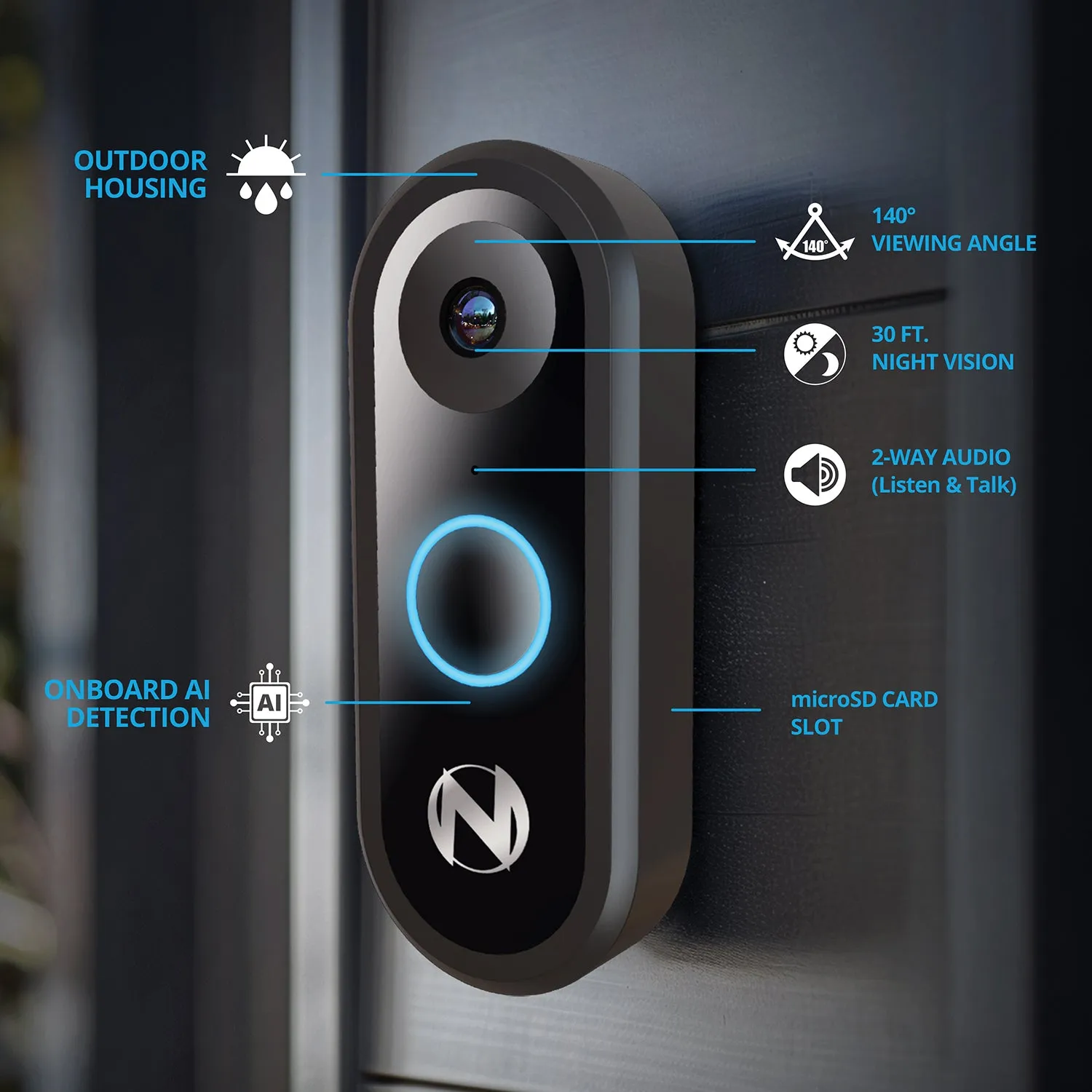 1080p Wi-Fi Smart Video Doorbell with Chime - Wired