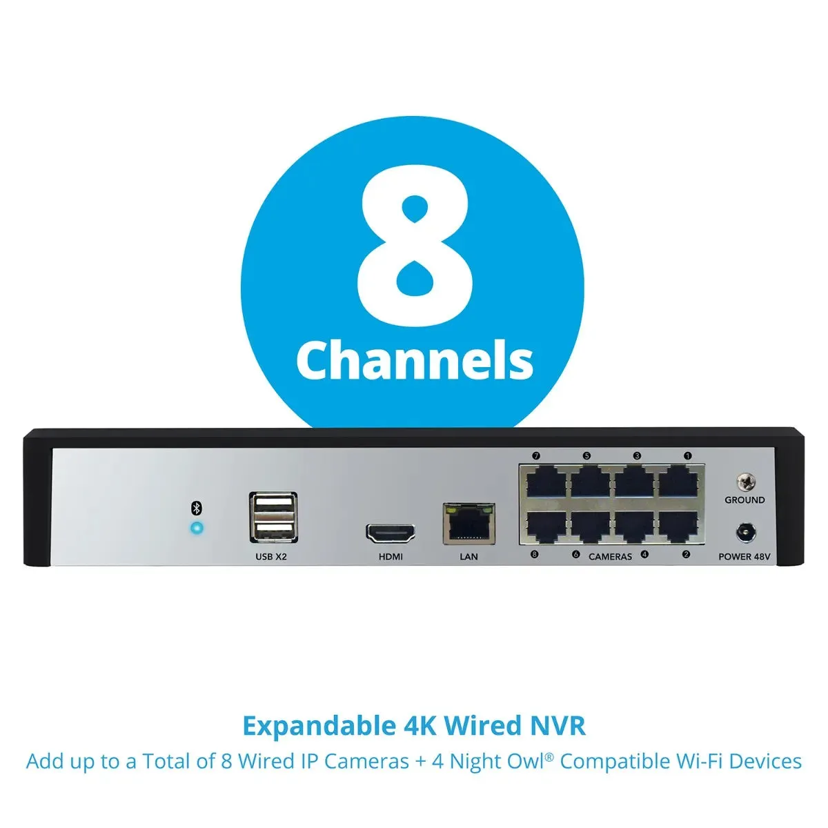 12 Channel 4K Bluetooth NVR with 2TB Hard Drive and 8 Wired IP 4K Spotlight Cameras with 2-Way Audio and Audio Alerts and Sirens