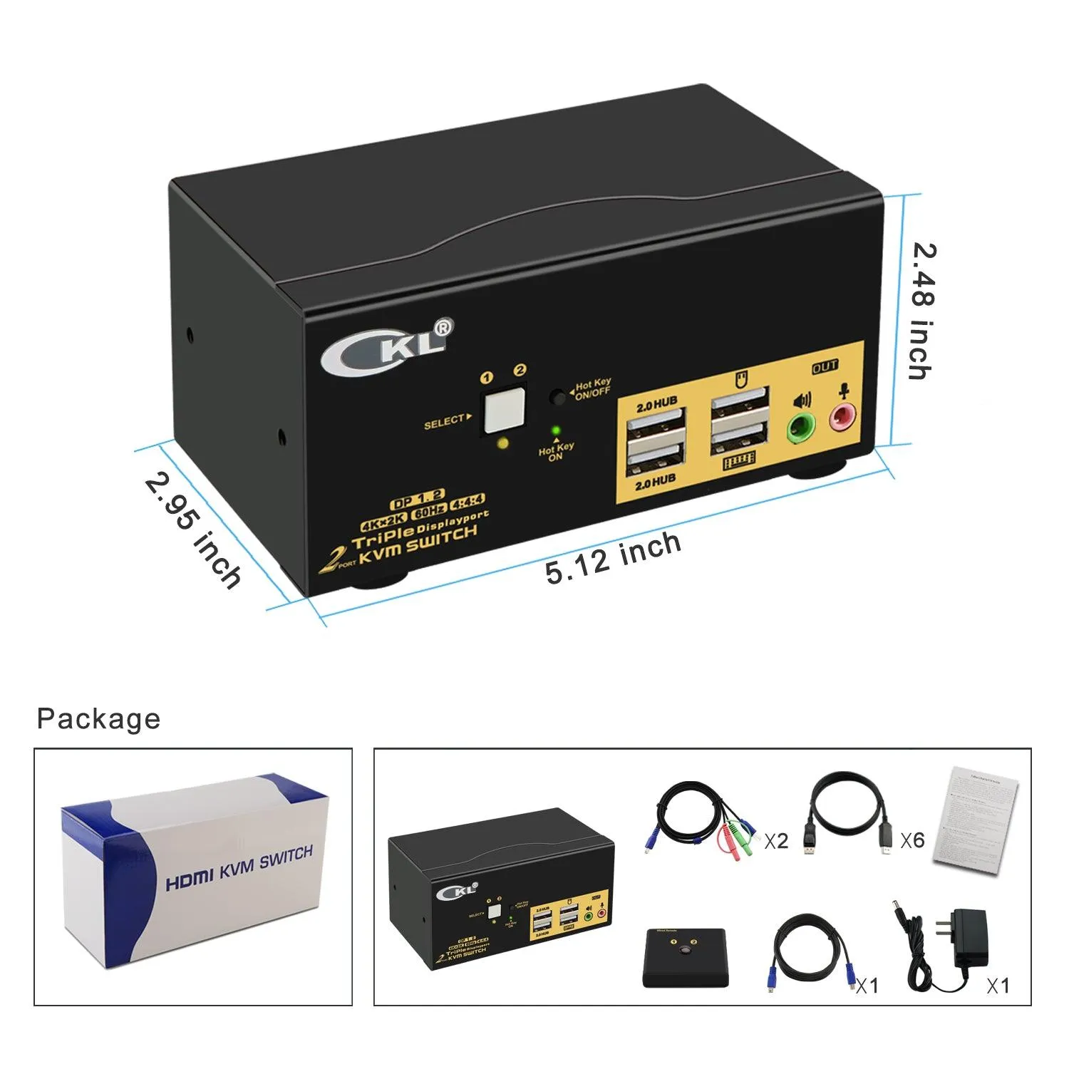 2 Port DisplayPort KVM Switch Triple Monitor  4K 60Hz  CKL-623DP