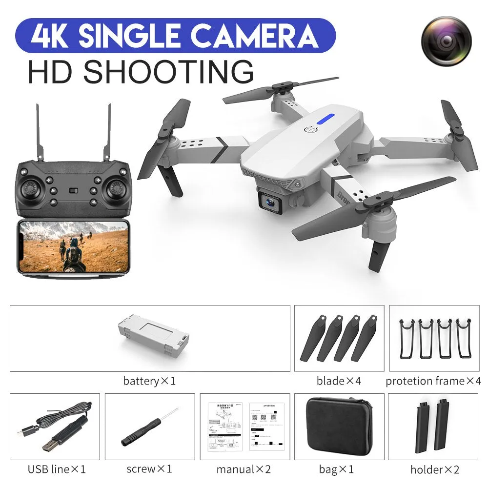 2022 E88Pro RC Drone 4K Professinal With 1080P Wide Angle HD Camera Foldable RC Helicopter WIFI FPV Height Hold Gift Toy