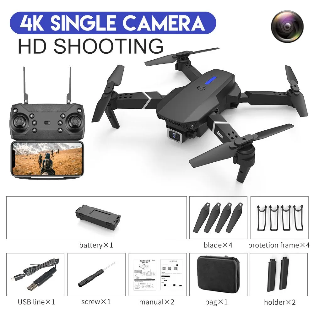 2022 E88Pro RC Drone 4K Professinal With 1080P Wide Angle HD Camera Foldable RC Helicopter WIFI FPV Height Hold Gift Toy