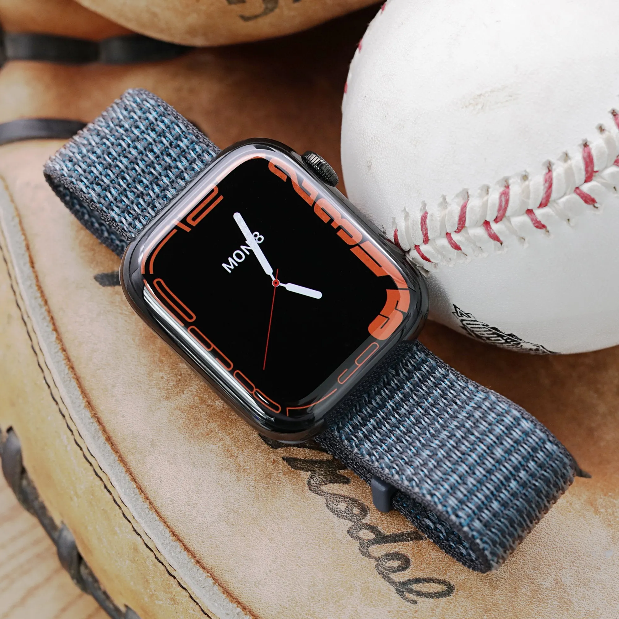 22mm Grey Hook & Loop Durable Nylon Watch Band compatible with Apple Watch 44mm / 45mm models