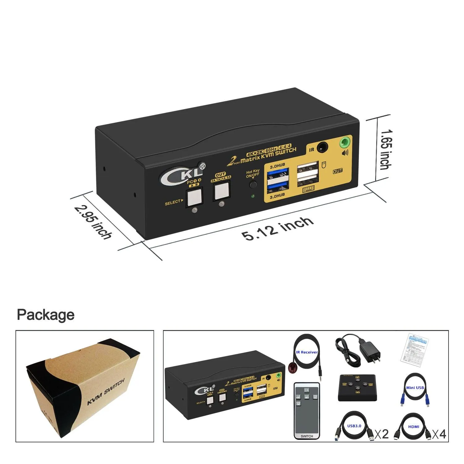 2x2 USB 3.0 Matrix KVM Switch Dual Monitor HDMI 2.0 4K 60Hz CKL-922HUA-M