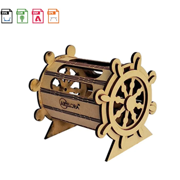 3D Model Laser Cutting Ship Wheel Pen Holder