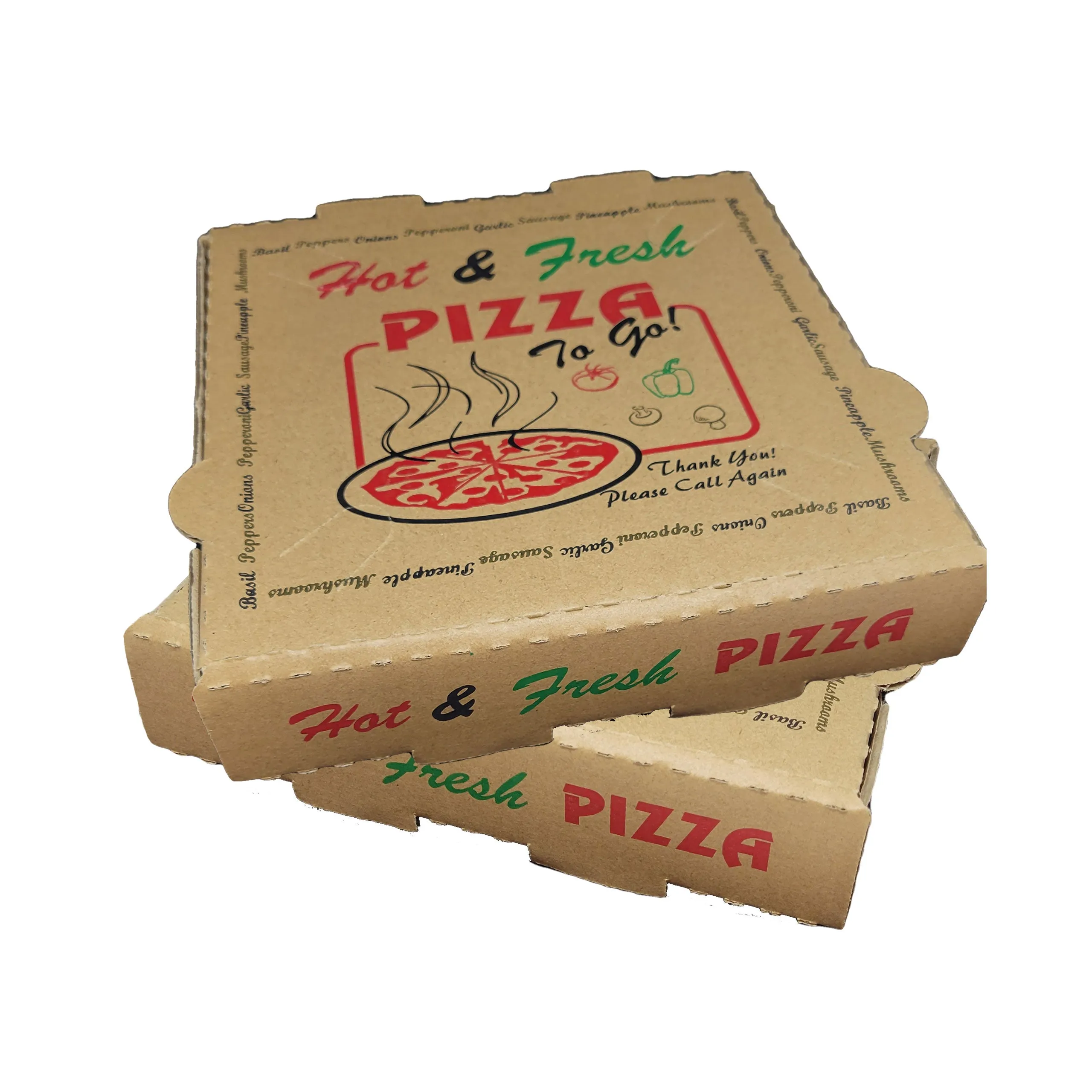 50 Pack Pizza Box 4 Color Print "Hot & Fresh" Pizza - Kraft Base