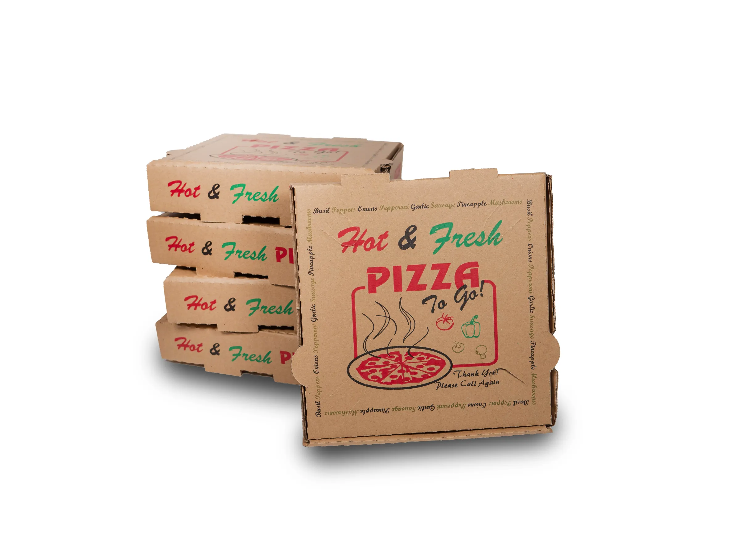 50 Pack Pizza Box 4 Color Print "Hot & Fresh" Pizza - Kraft Base