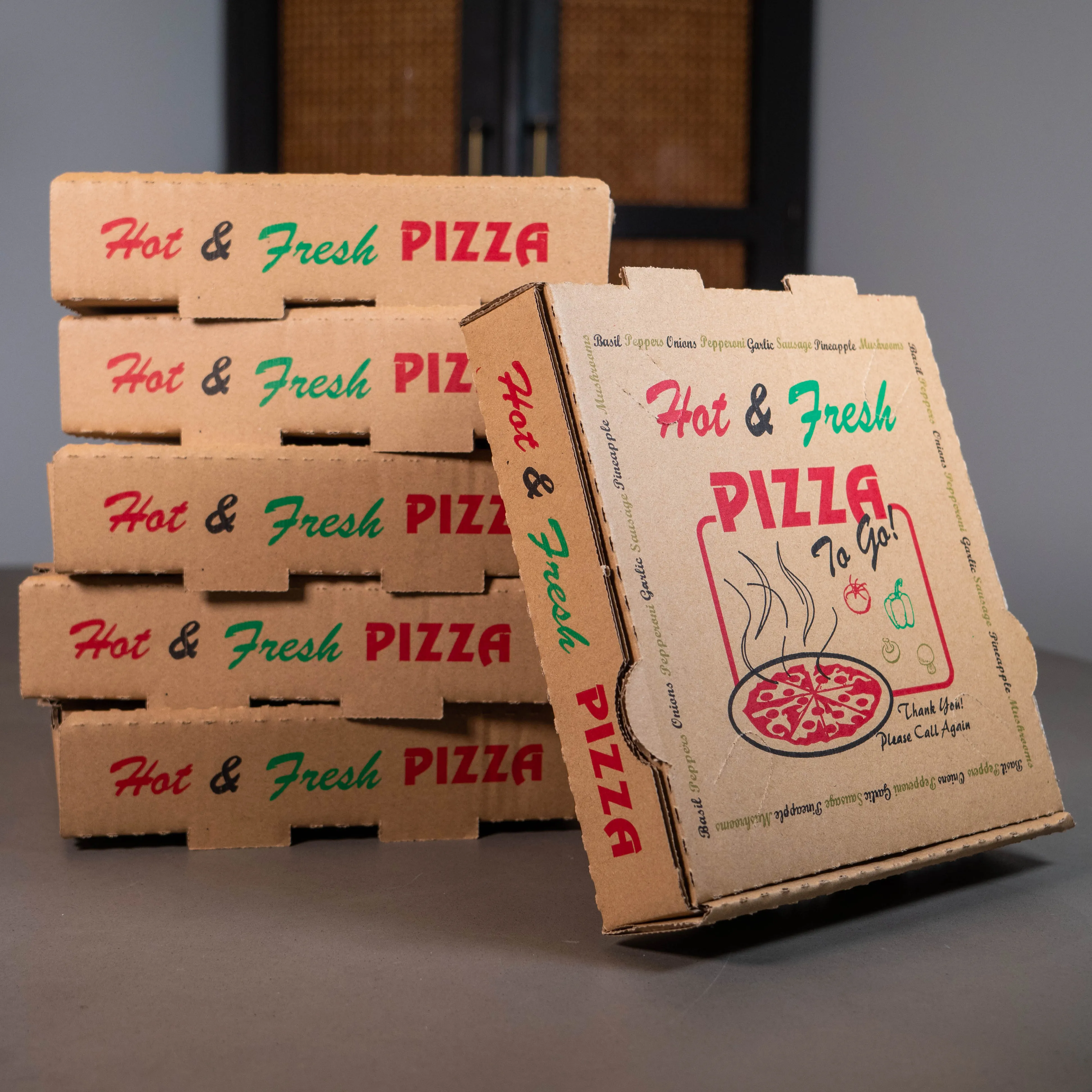 50 Pack Pizza Box 4 Color Print "Hot & Fresh" Pizza - Kraft Base