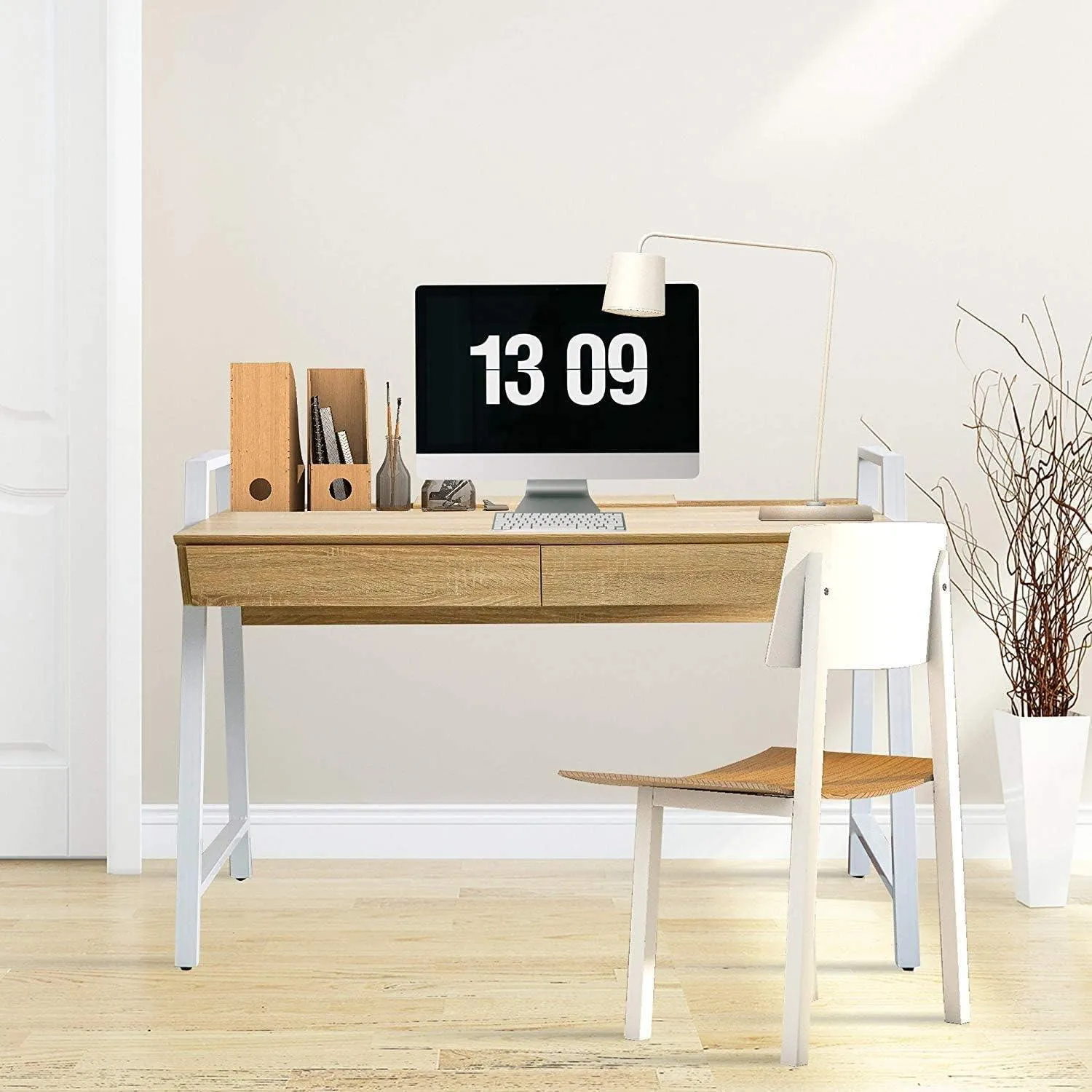 50" Computer Desk with 2 Drawers Wood Home Office Desk Work Table, White