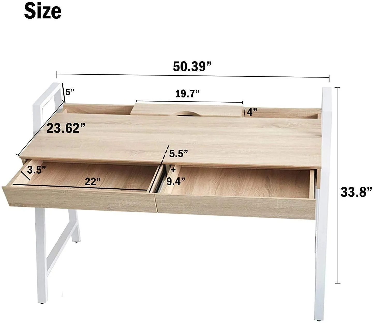 50" Computer Desk with 2 Drawers Wood Home Office Desk Work Table, White