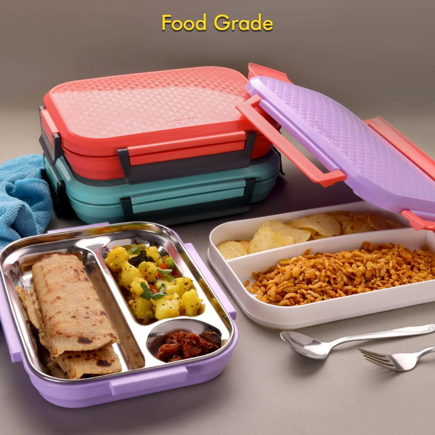 5364 Break Time Lunch Box Steel Plate Multi Compartment Lunch Box Carry To All Type lunch In Lunch Box & Premium Quality Lunch Box ideal For Office , School Kids & Travelling Ideal