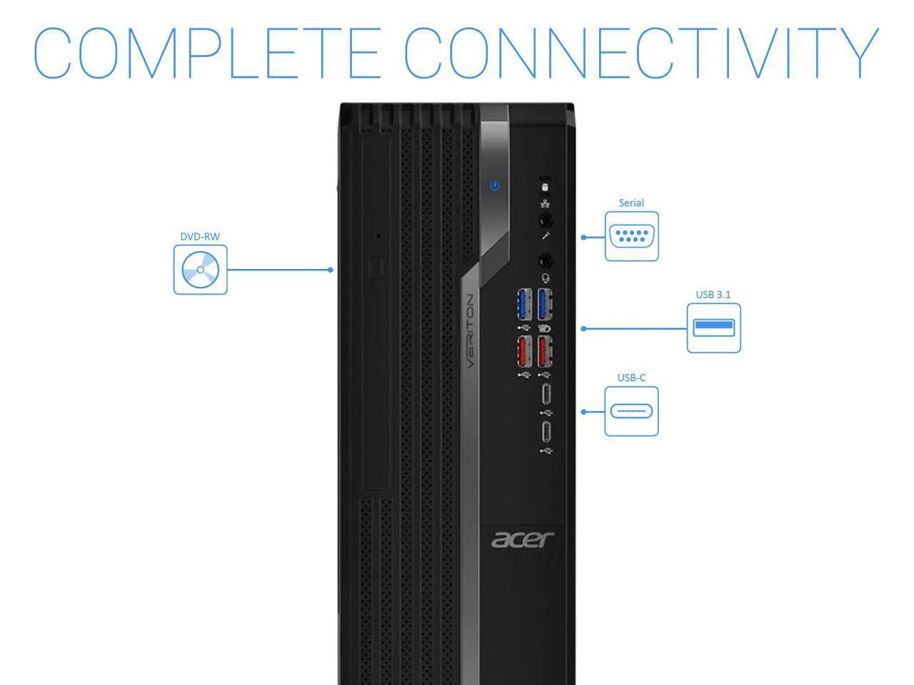 Acer Veriton X4 VX4665G SFF Desktop - Intel Core i5-9400 2.9GHz - 8GB RAM - 1TB HDD - DVD-RW - WiFi   Bluetooth 5.0 - Windows 10 Pro