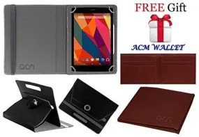 Acm Rotating Leather Flip Case For Micromax Canvas Tab P681 Tablet Cover Stand Black (FREE Acm Wallet Included)