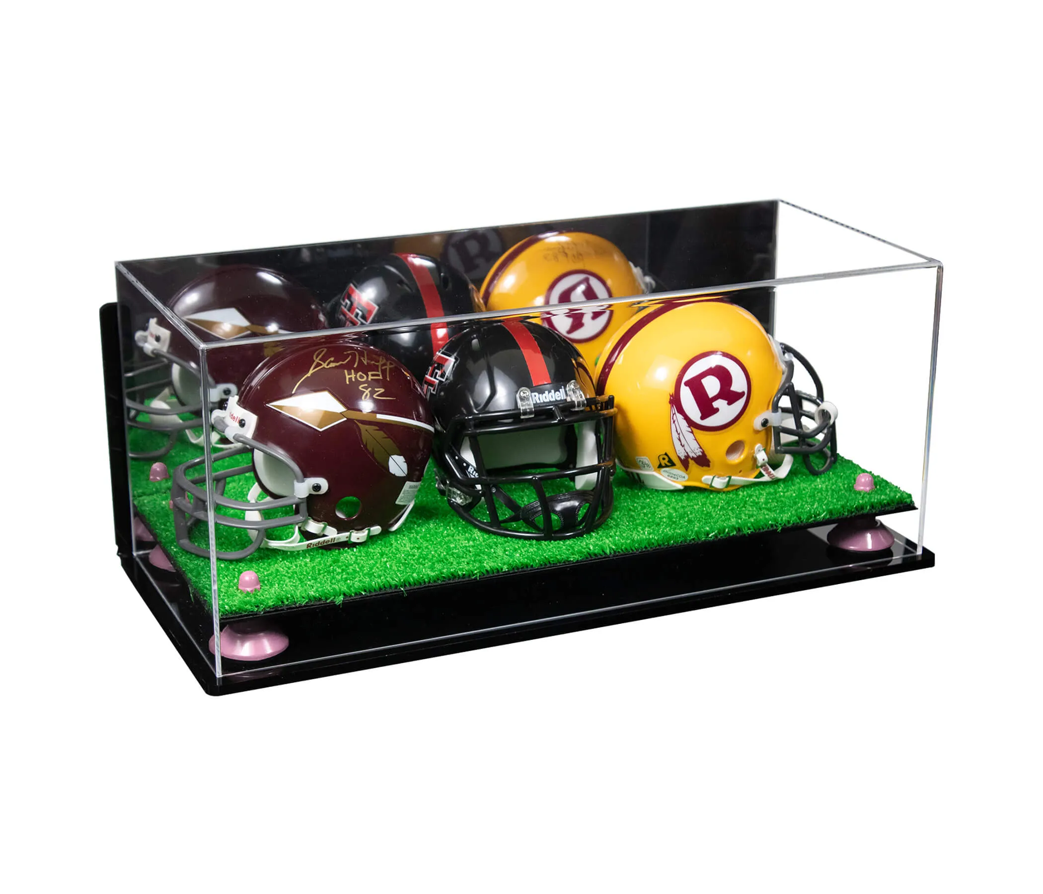 Acrylic Three Mini - Miniature Football Helmet (not Full Size) Display Case - Mirror Wall Mount (V47/A103)