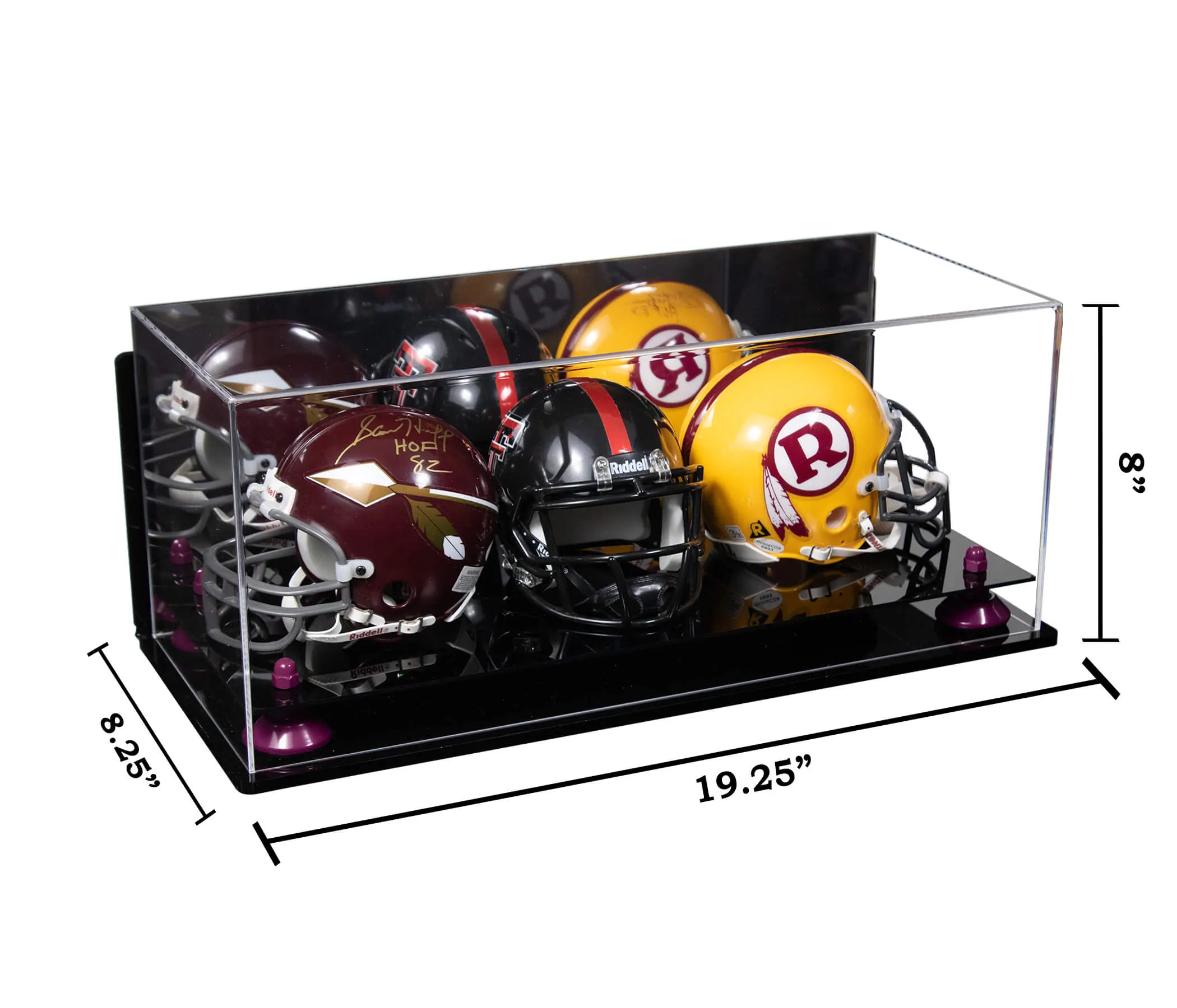 Acrylic Three Mini - Miniature Football Helmet (not Full Size) Display Case - Mirror Wall Mount (V47/A103)