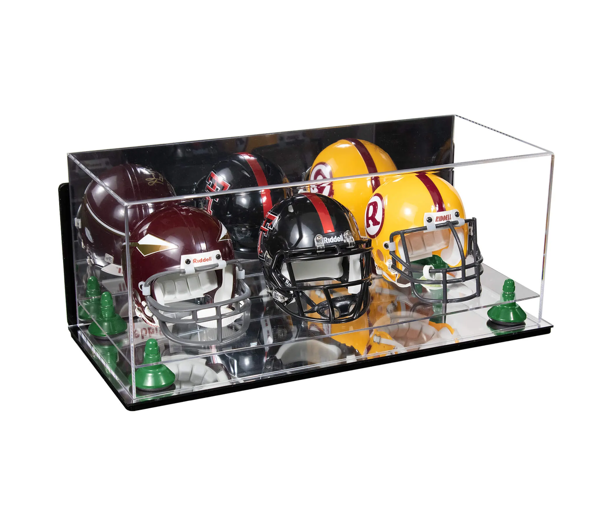 Acrylic Three Mini - Miniature Football Helmet (not Full Size) Display Case - Mirror Wall Mount (V47/A103)