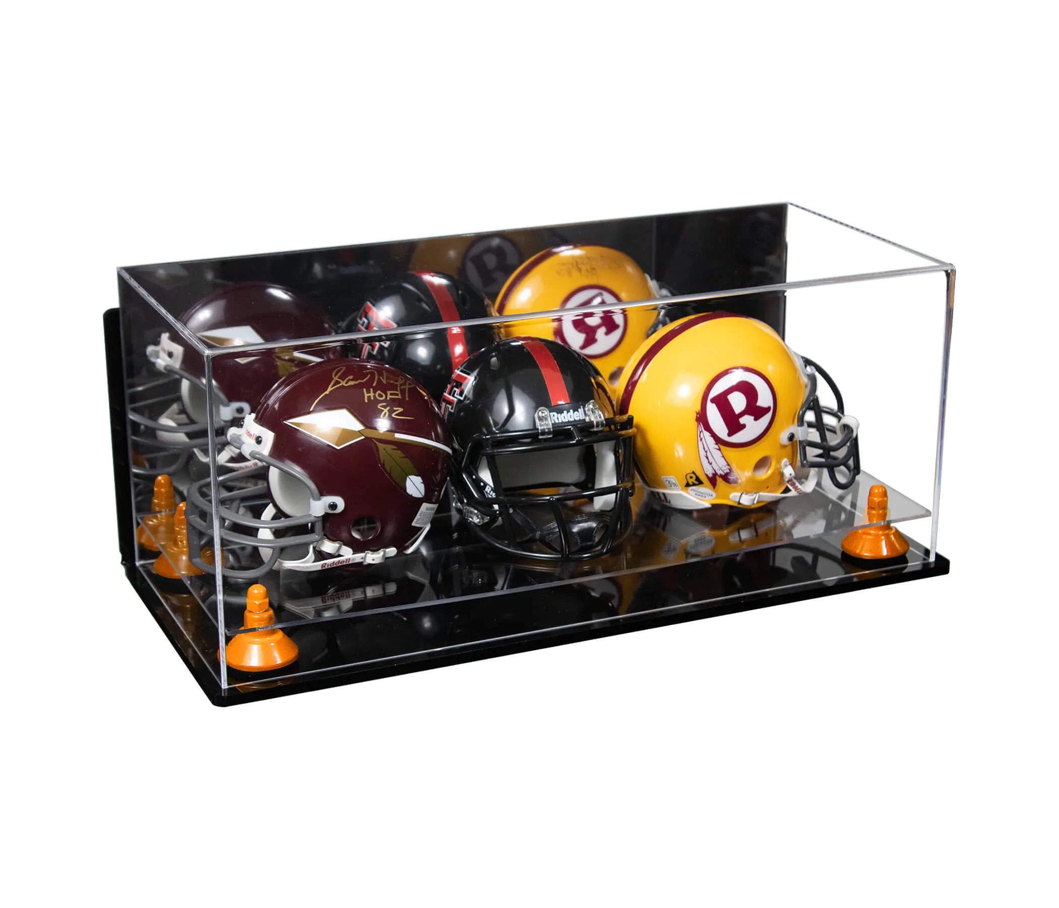 Acrylic Three Mini - Miniature Football Helmet (not Full Size) Display Case - Mirror Wall Mount (V47/A103)