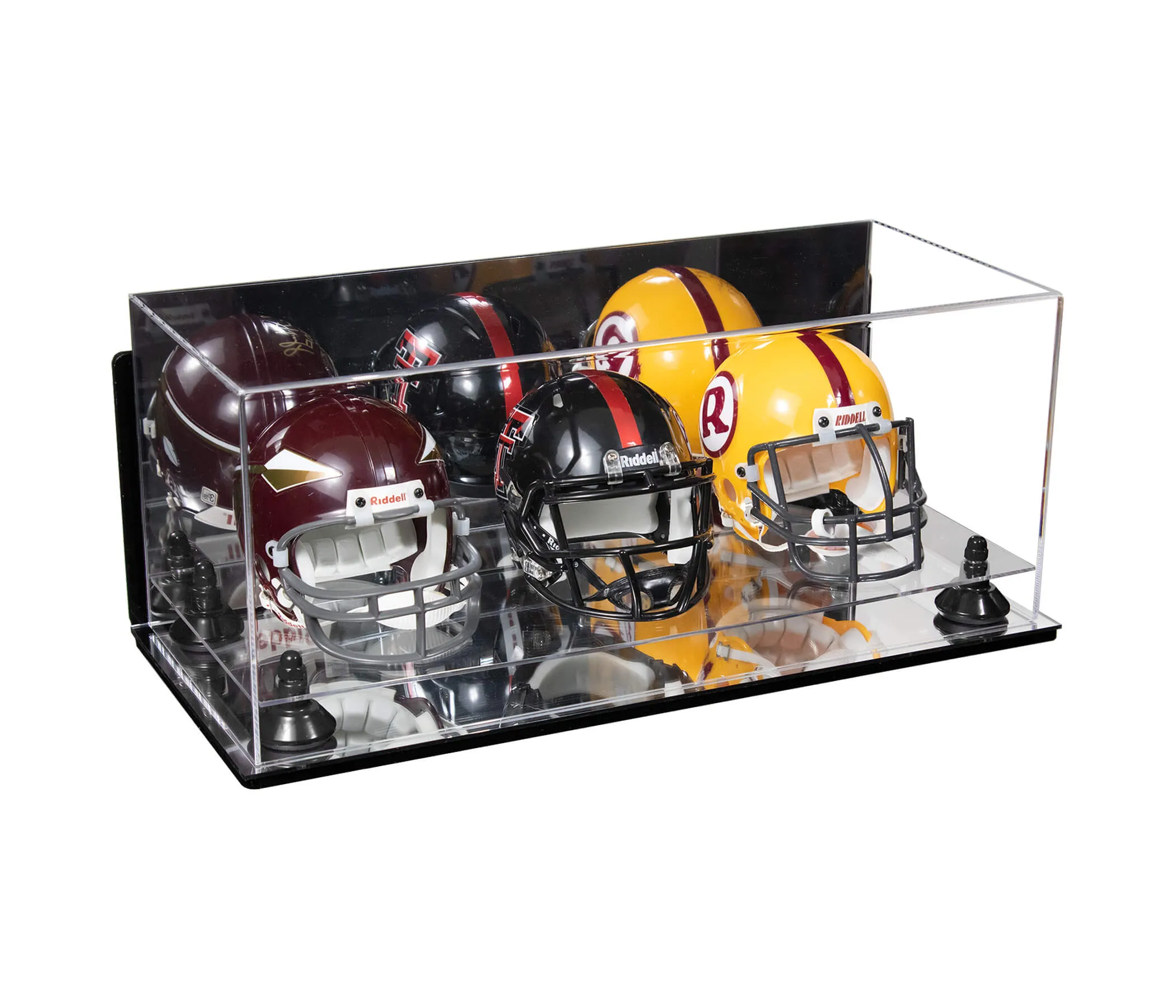 Acrylic Three Mini - Miniature Football Helmet (not Full Size) Display Case - Mirror Wall Mount (V47/A103)