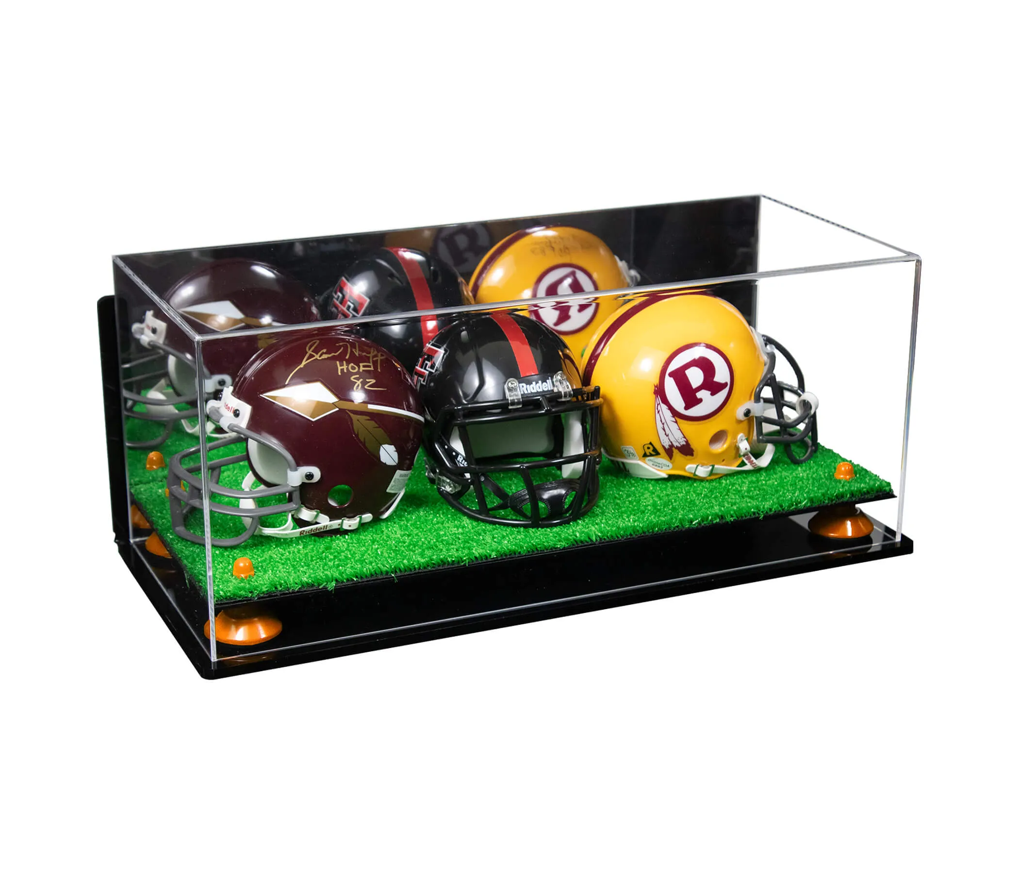 Acrylic Three Mini - Miniature Football Helmet (not Full Size) Display Case - Mirror Wall Mount (V47/A103)