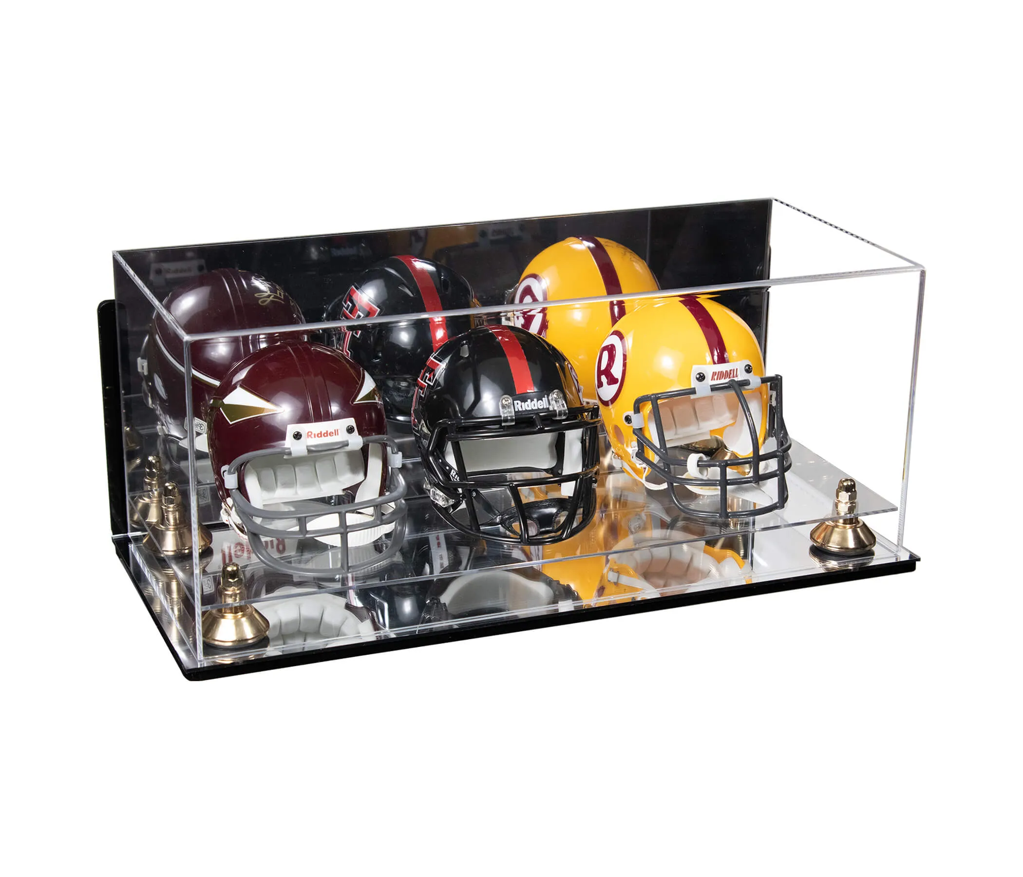 Acrylic Three Mini - Miniature Football Helmet (not Full Size) Display Case - Mirror Wall Mount (V47/A103)