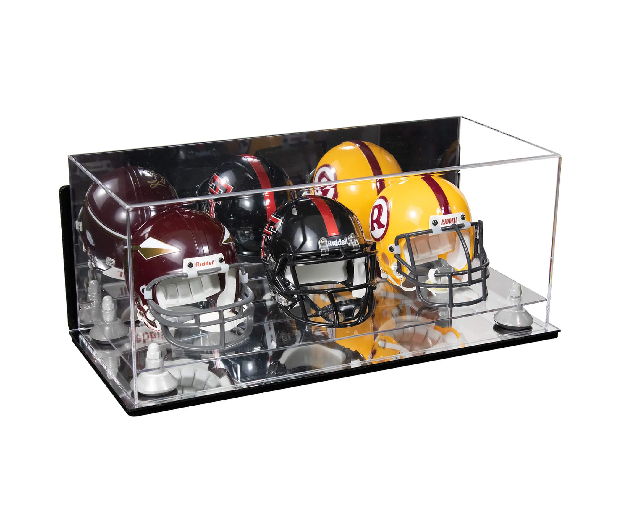 Acrylic Three Mini - Miniature Football Helmet (not Full Size) Display Case - Mirror Wall Mount (V47/A103)