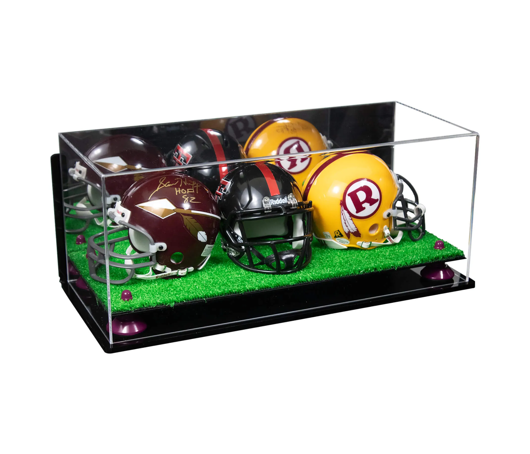 Acrylic Three Mini - Miniature Football Helmet (not Full Size) Display Case - Mirror Wall Mount (V47/A103)