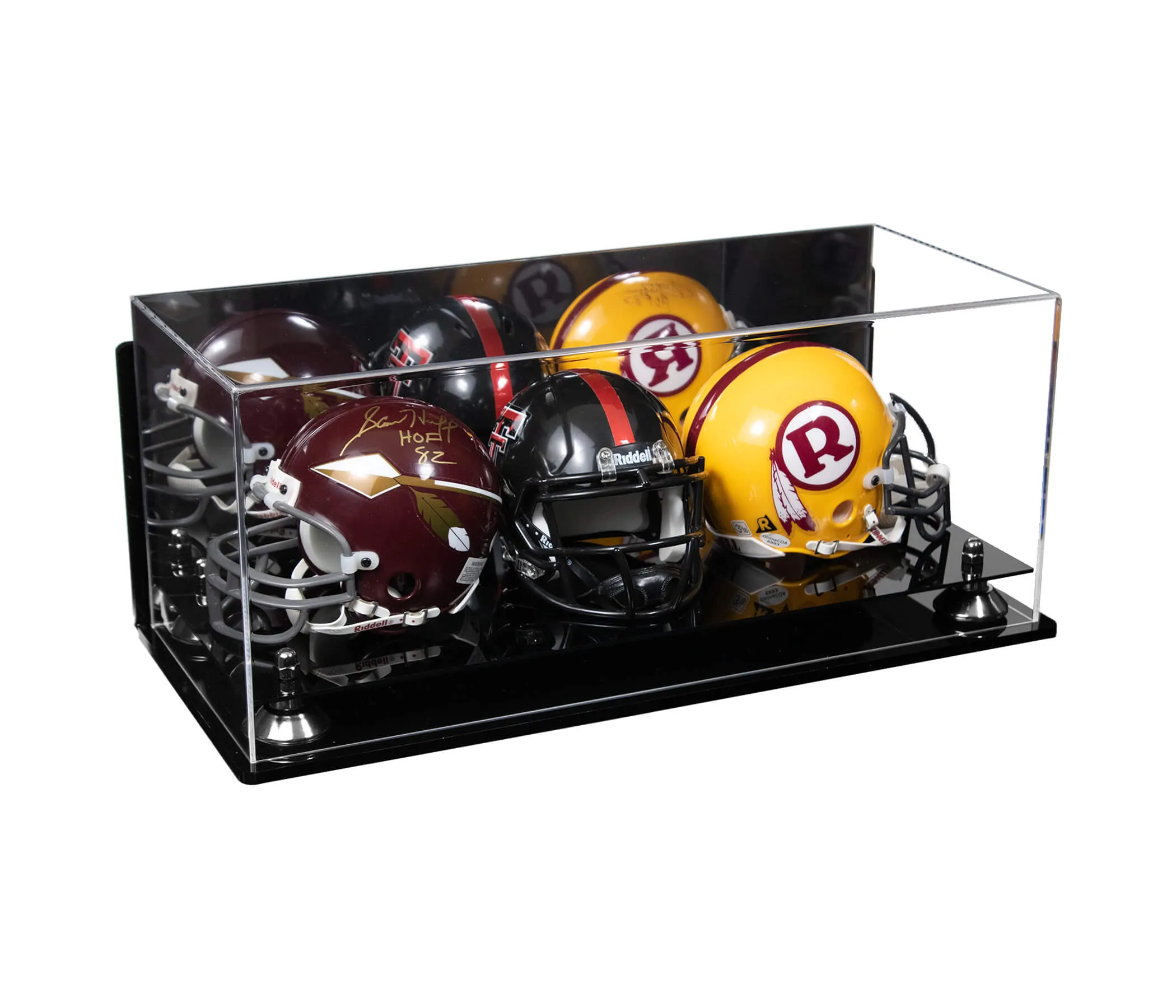 Acrylic Three Mini - Miniature Football Helmet (not Full Size) Display Case - Mirror Wall Mount (V47/A103)