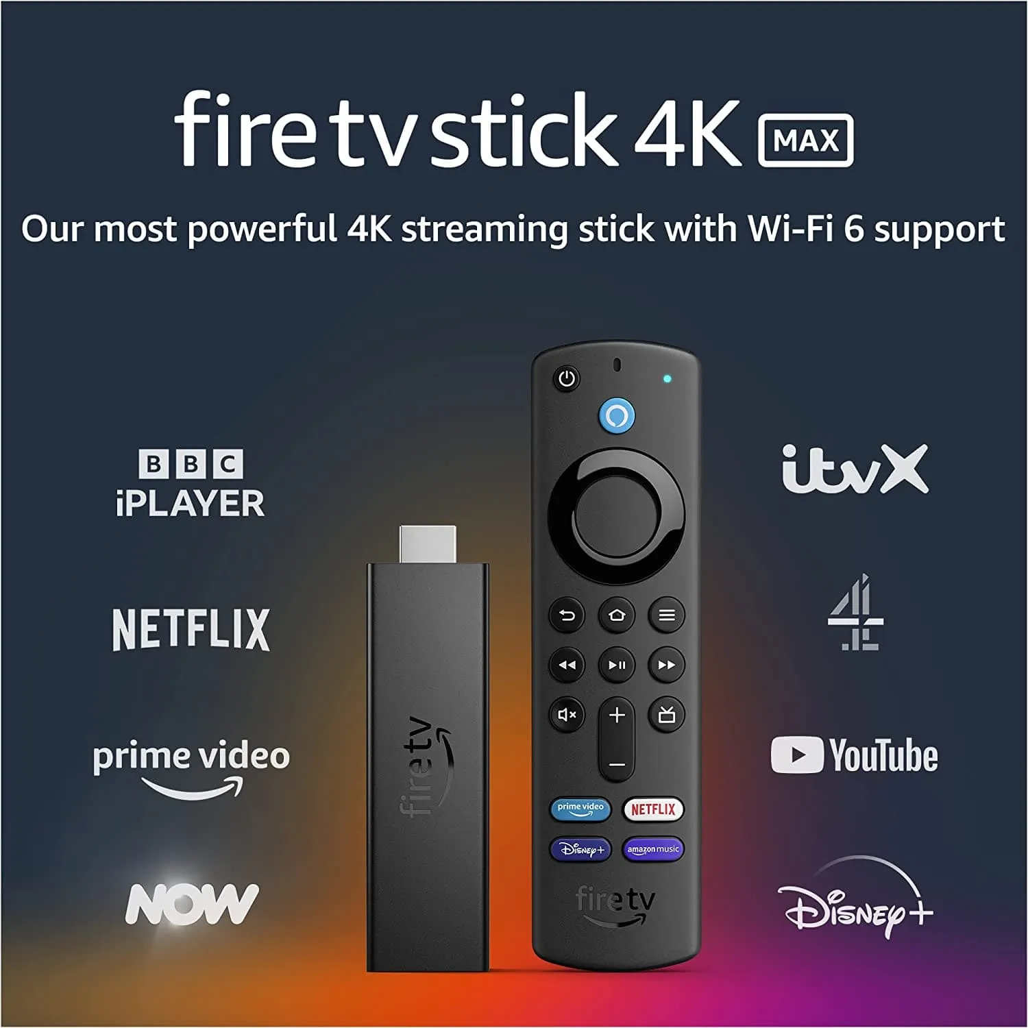 Amazon Fire TV Stick 4K Max, 1st Gen, Wi-Fi 6, Alexa Voice Remote (3rd Gen) - Streaming Device