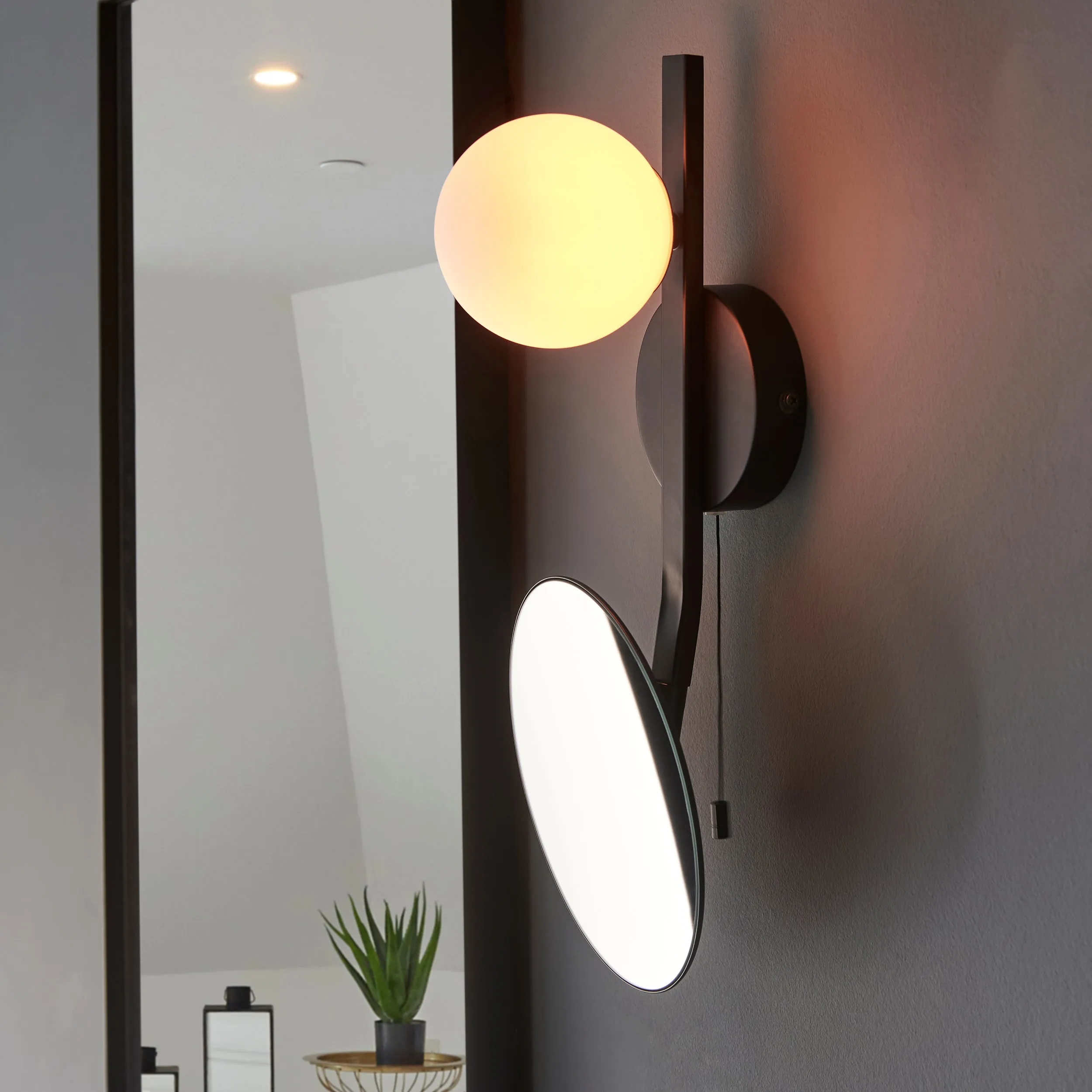 Amos Nebula Bathroom Wall Light with Mirror Black black