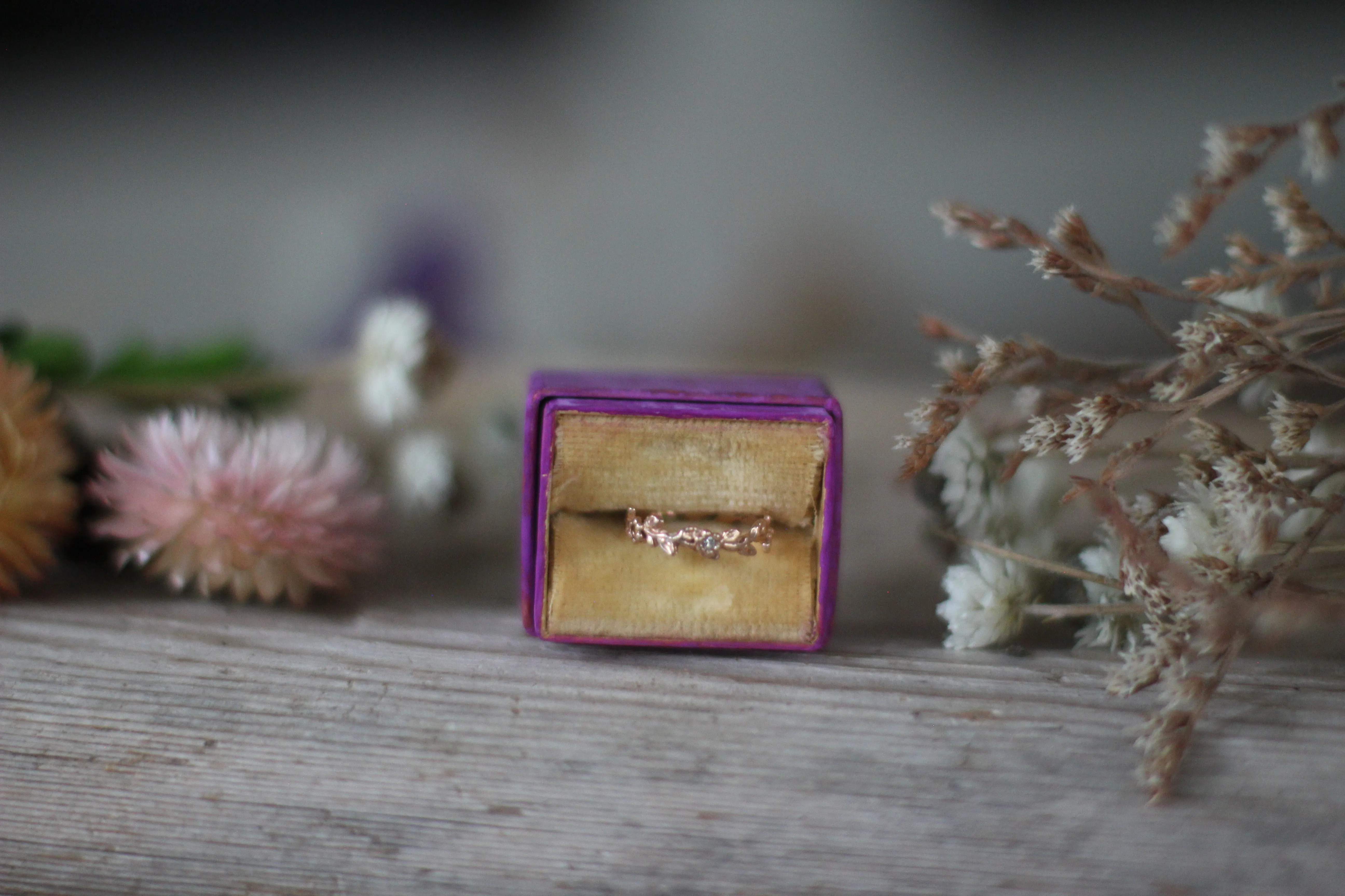 Antique Rustic Fuchsia Cardboard Ring Box