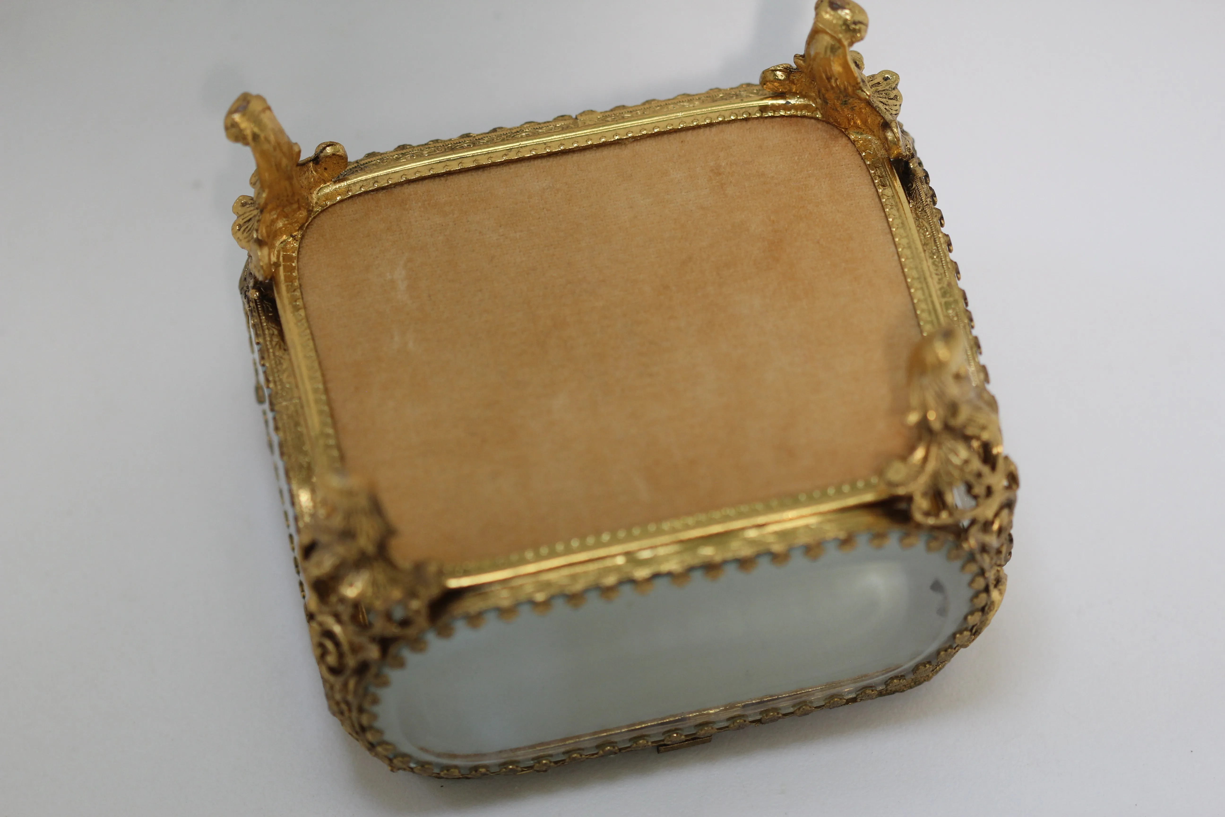 Antique Square Glass Filigree Jewelry Box