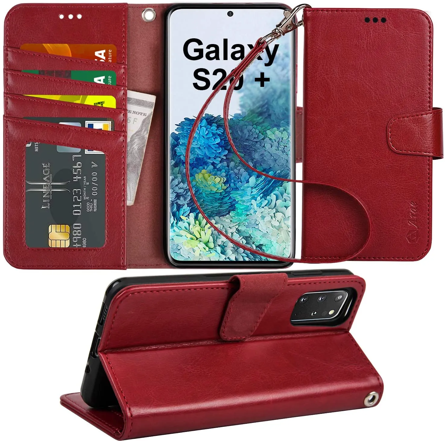 Arae Case for Samsung Galaxy S20  / S20 Plus PU Leather Wallet Case Cover [Stand Feature] with Wrist Strap and [4-Slots] ID&Credit Cards Pocket for Galaxy S20 Plus [not for S20]