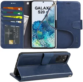 Arae Case for Samsung Galaxy S20  / S20 Plus PU Leather Wallet Case Cover [Stand Feature] with Wrist Strap and [4-Slots] ID&Credit Cards Pocket for Galaxy S20 Plus [not for S20]