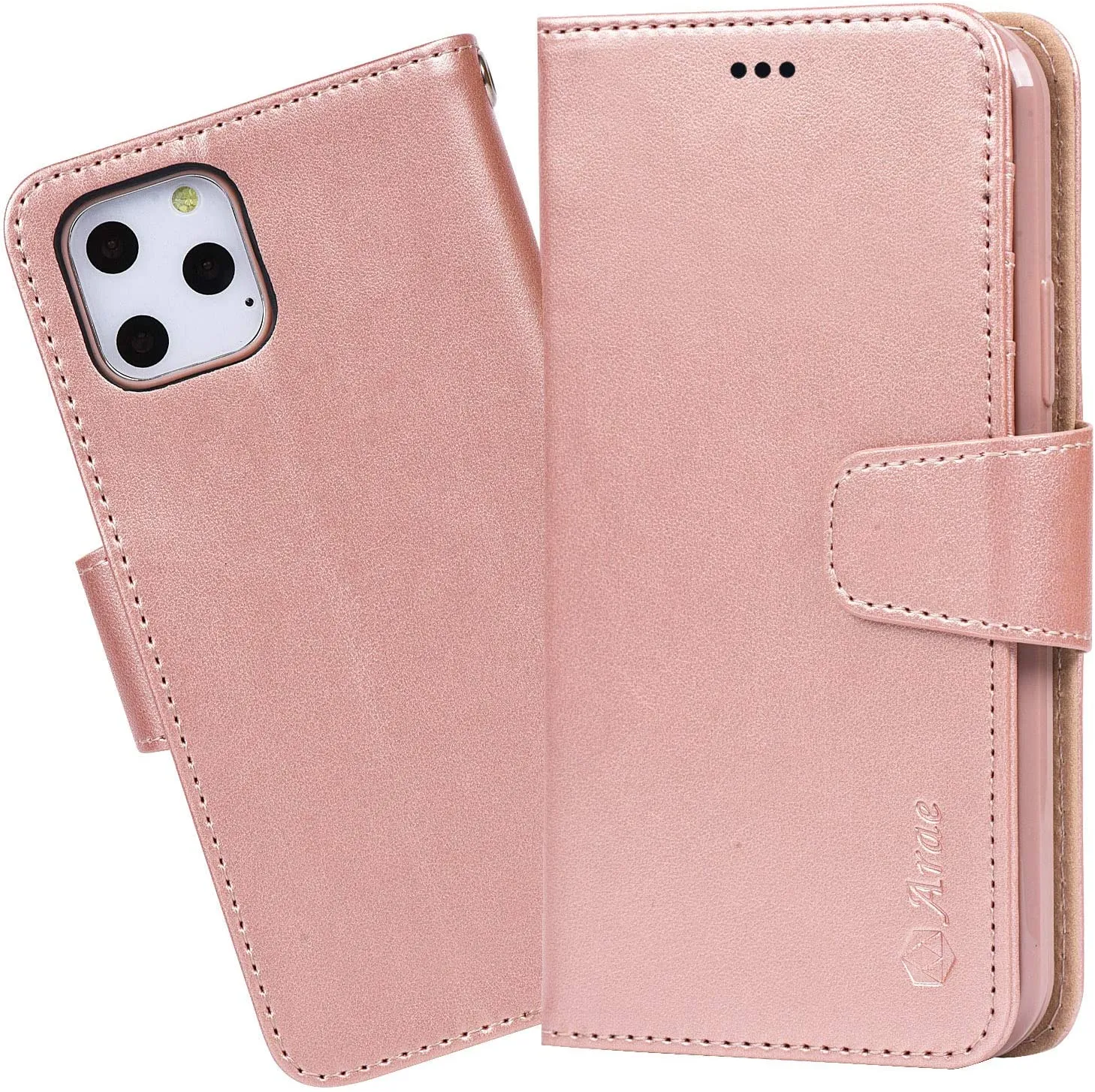 Arae Wallet Case for iPhone 11 Pro with Wrist Strap and Credit Card Holders