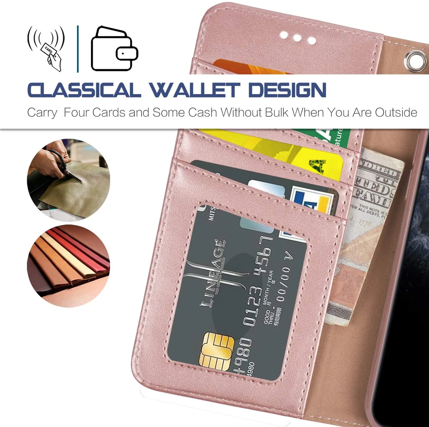 Arae Wallet Case for iPhone 11 Pro with Wrist Strap and Credit Card Holders