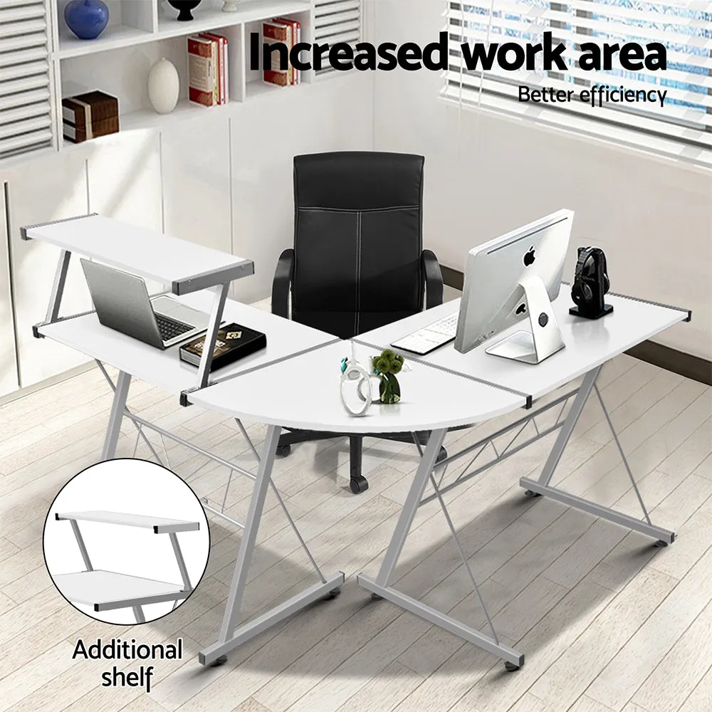 Artiss Computer Desk L-Shape Keyboard Tray Shelf White