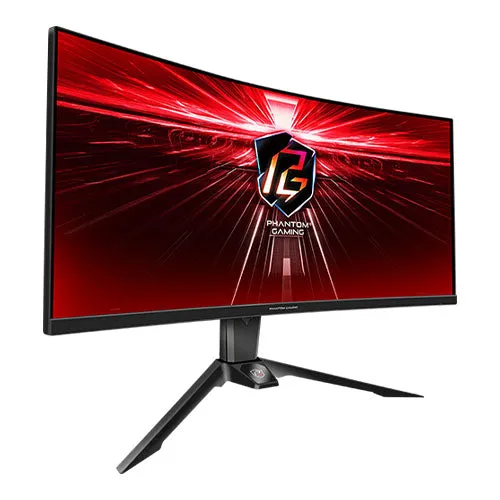 Asrock 34" Phantom Gaming WQHD Curved Gaming Monitor (PG34WQ15R2B), 3440 x 1440, 1ms, 2 HDMI, DP, 165Hz, HDR 400, Wi-Fi Antenna, VESA