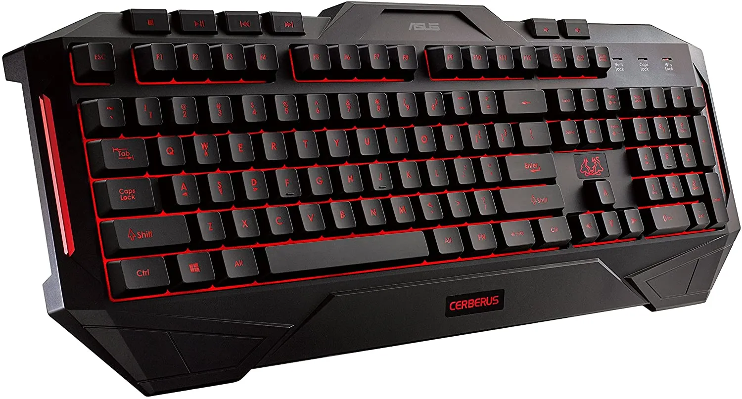 ASUS Gaming Keyboard Cerberus | Highly Durable, Long-Lasting PC Gaming Keyboard | Dome Switches | Splash-Proof & Anti-Slip | Multi-Color Backlight | Media Controls   12 Programmable Keys | Black