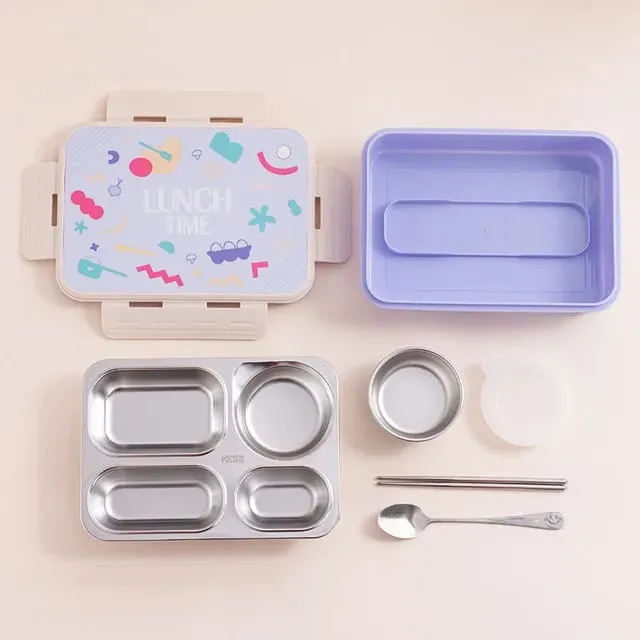 Bento Elite 4 Compartment Stainless Steel Lunch Box with Bowl