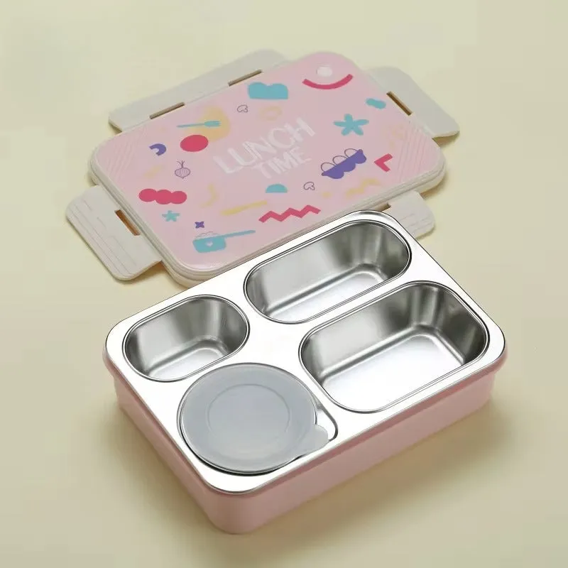 Bento Elite 4 Compartment Stainless Steel Lunch Box with Bowl