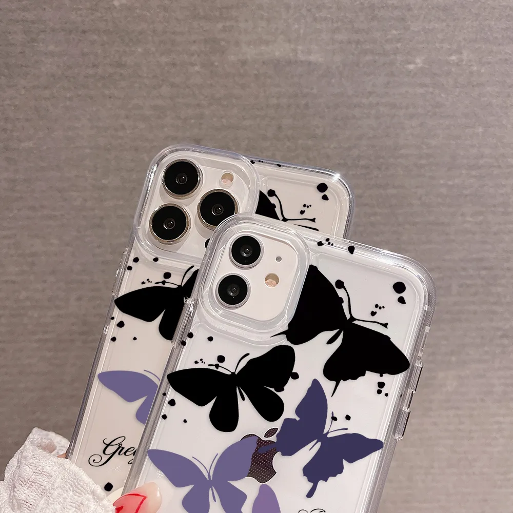 Black & Purple Butterfly Clear Silicon Cover