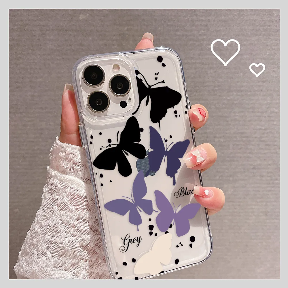 Black & Purple Butterfly Clear Silicon Cover