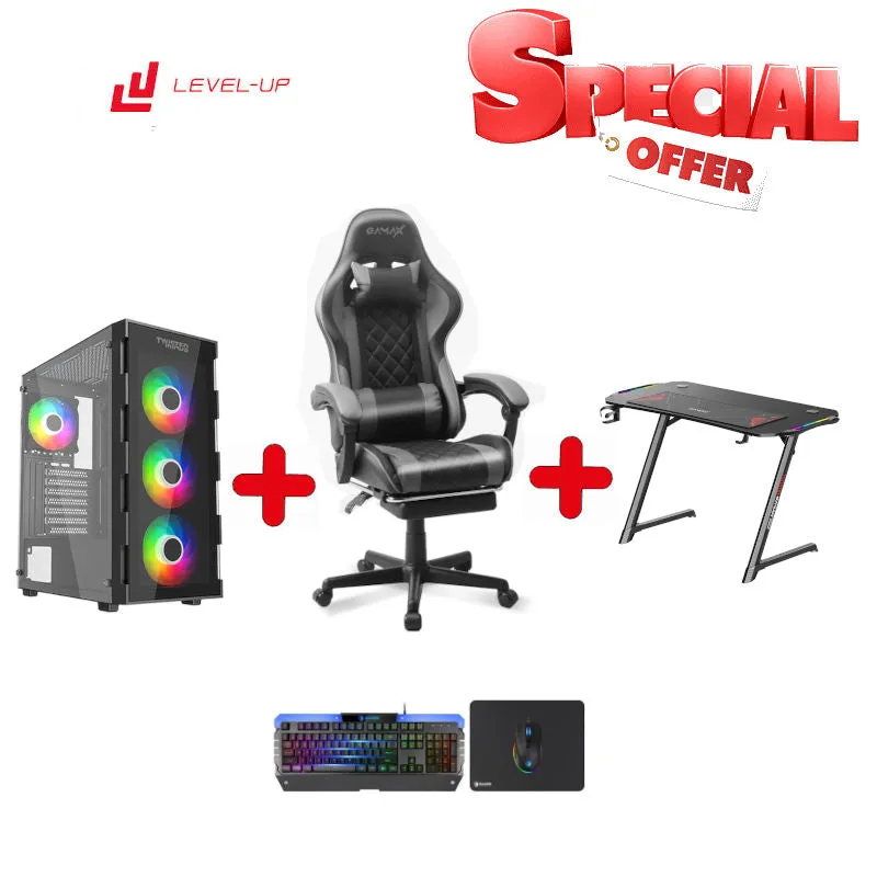 Bundle PC Intel Core i5-12400F, RTX 4060 , 16GB RAM, with Gamax Gaming Chair Model 1-LT001L Grey, Z5-1160 Carbon Fiber Gaming Table 100*60*75cm & Sades Gaming Combo Battle Ram