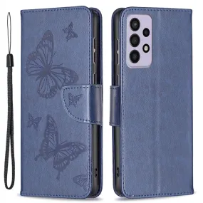 Butterfly Samsung Galaxy A73 flip case - Dark Blue