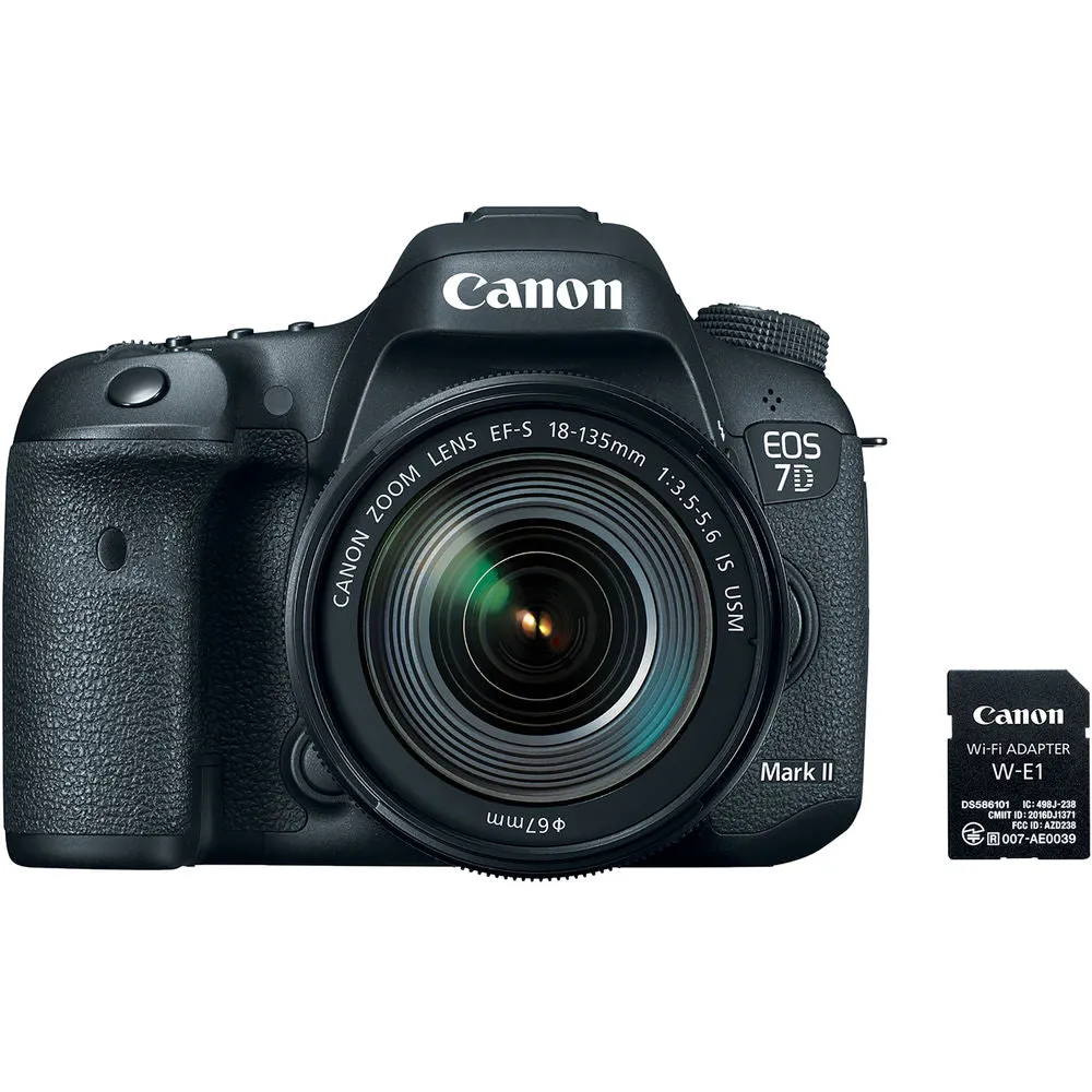 Canon EOS 7D Mark II DSLR Camera with 18-135mm Lens & W-E1 Wi-Fi Adapter With Filter Kit and Cleaning Kit