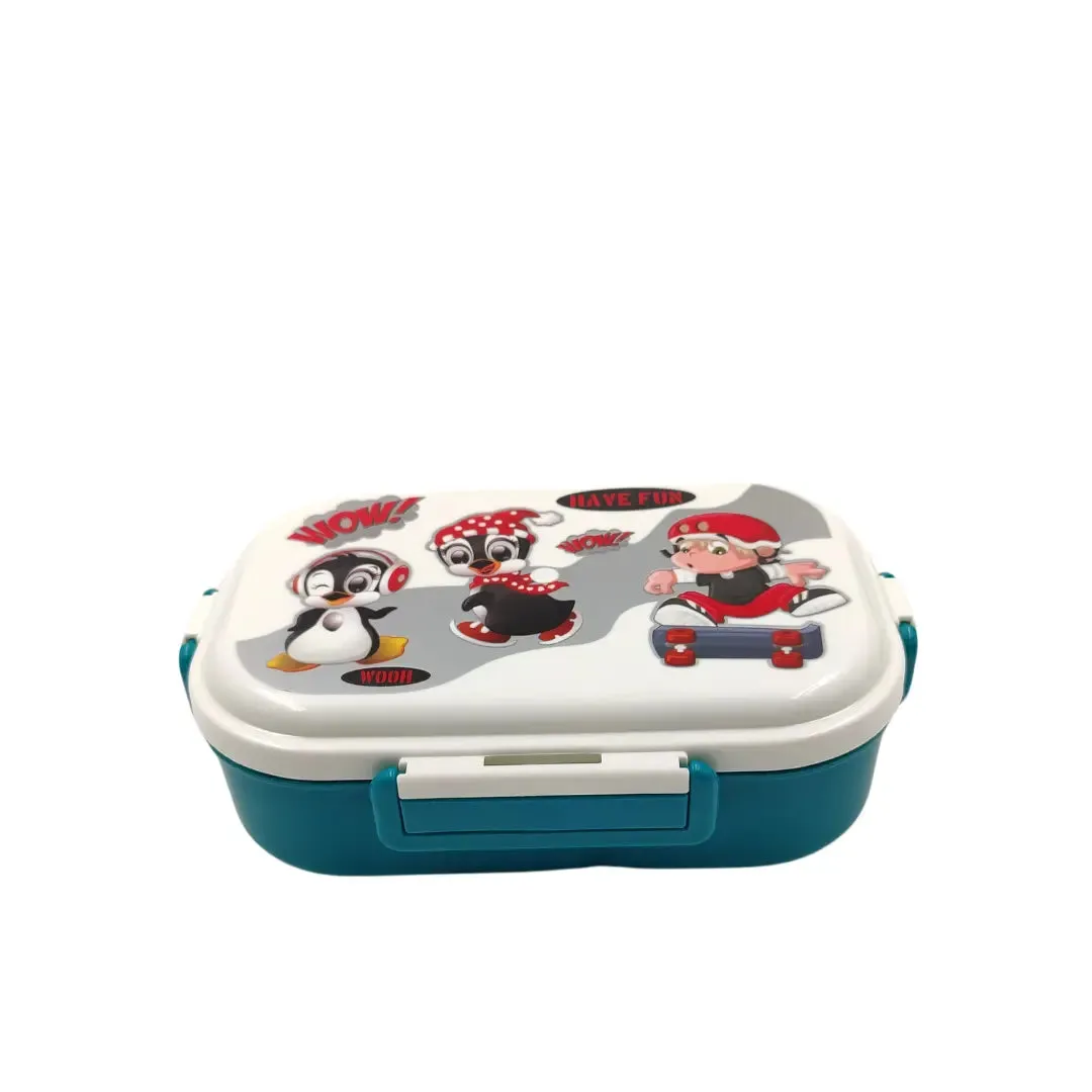 Cartoon Printed Colorful Lunch Box for School Kids (White-Green)