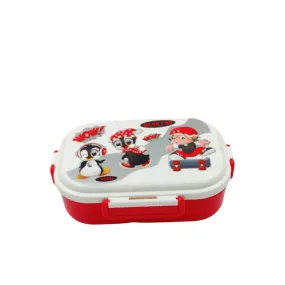 Cartoon Printed Colorful Lunch Box for School Kids (White-Red)