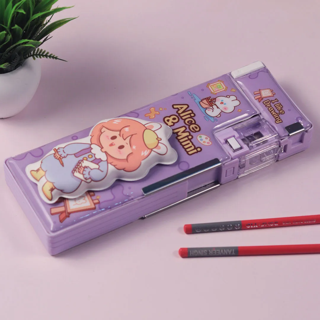 Cartoon Printed Geometry Box - Purple