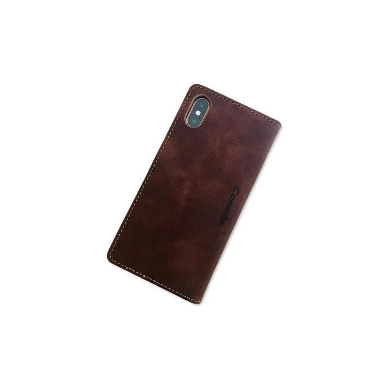 Caseme Magnetic Flip PU Leather Wallet Case for iPhone X / XS - Brown