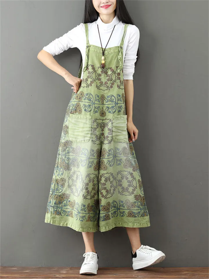 Casual Printed Wide-leg Pants Jumpsuits